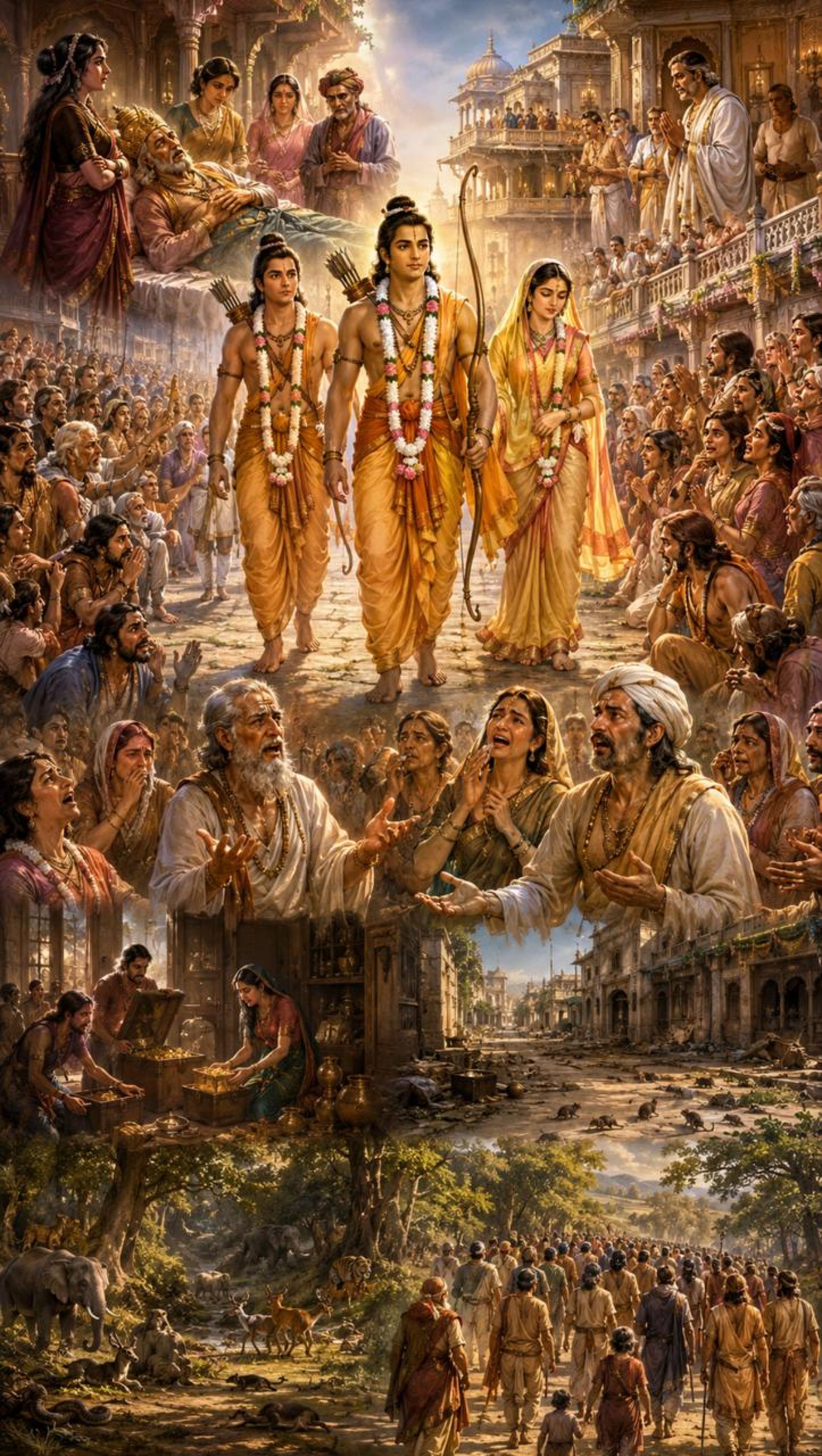 अयोध्या का विलाप — वनपथ पर बढ़ते श्रीराम, सीता और लक्ष्मण