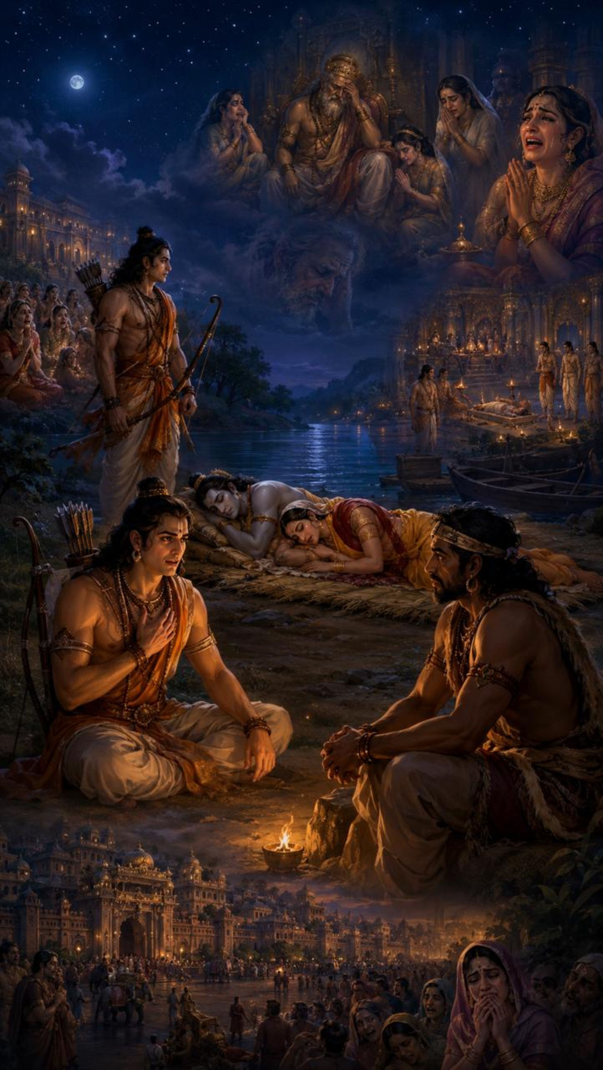 श्रृंगवेरपुर की जागरण-रात्रि — निषादराज और लक्ष्मण की करुण संवाद-रात्रि