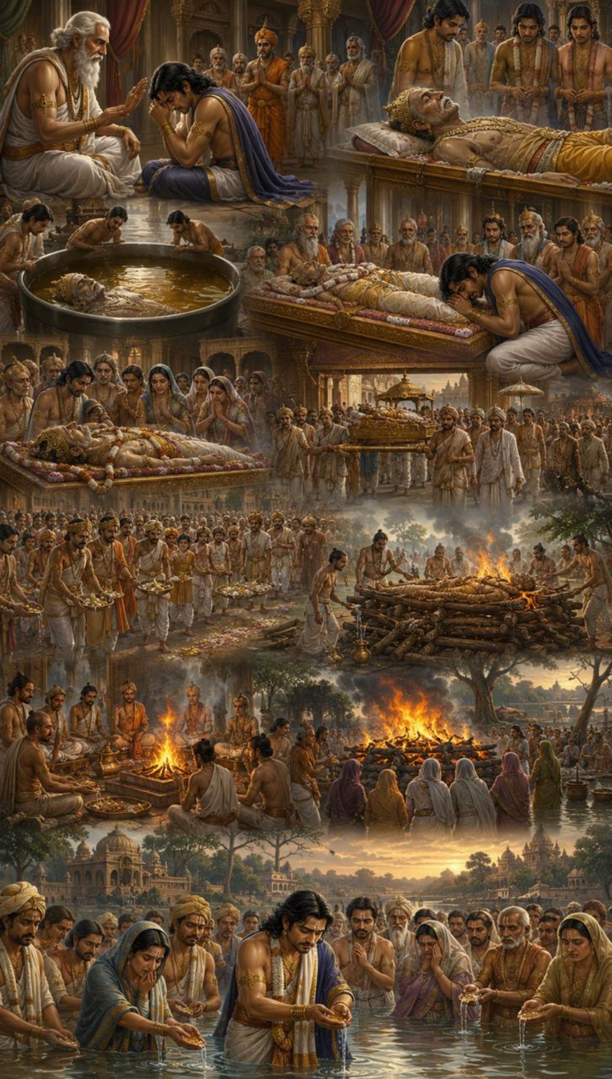 भरत का करुण विलाप और महाराज दशरथ का अंतिम संस्कार — पुत्रधर्म, शोक और मर्यादा की अमर गाथा