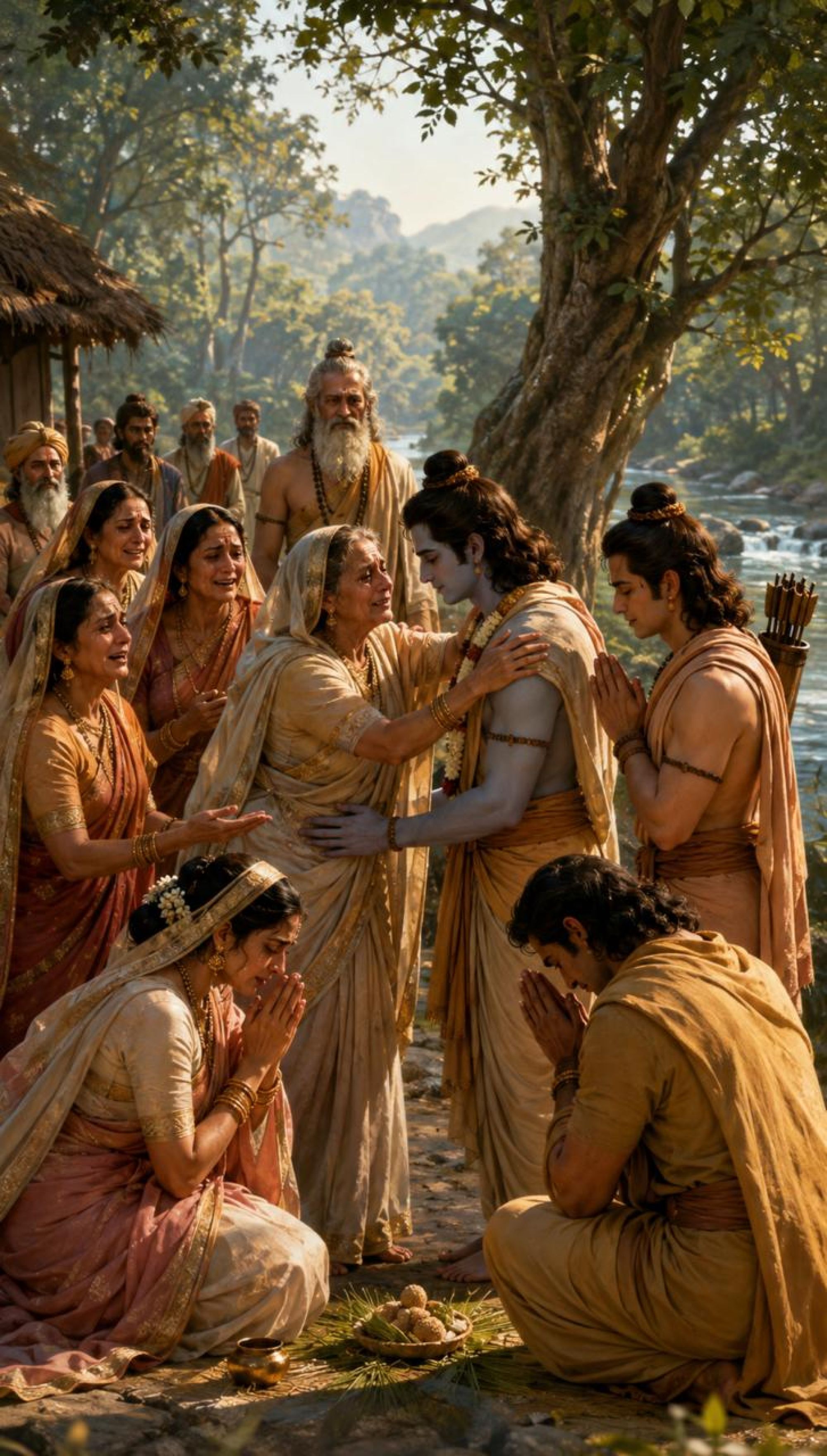 वन में राम से मिलन — माताओं का करुण विलाप और भरत का भावपूर्ण आगमन